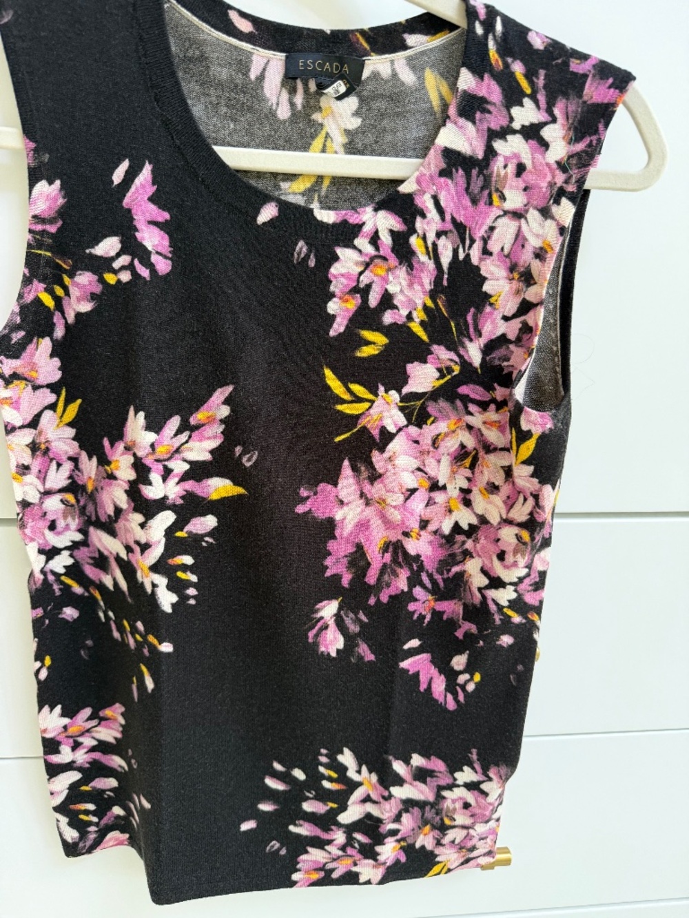 Escada top, small. Beautiful colors on black background.